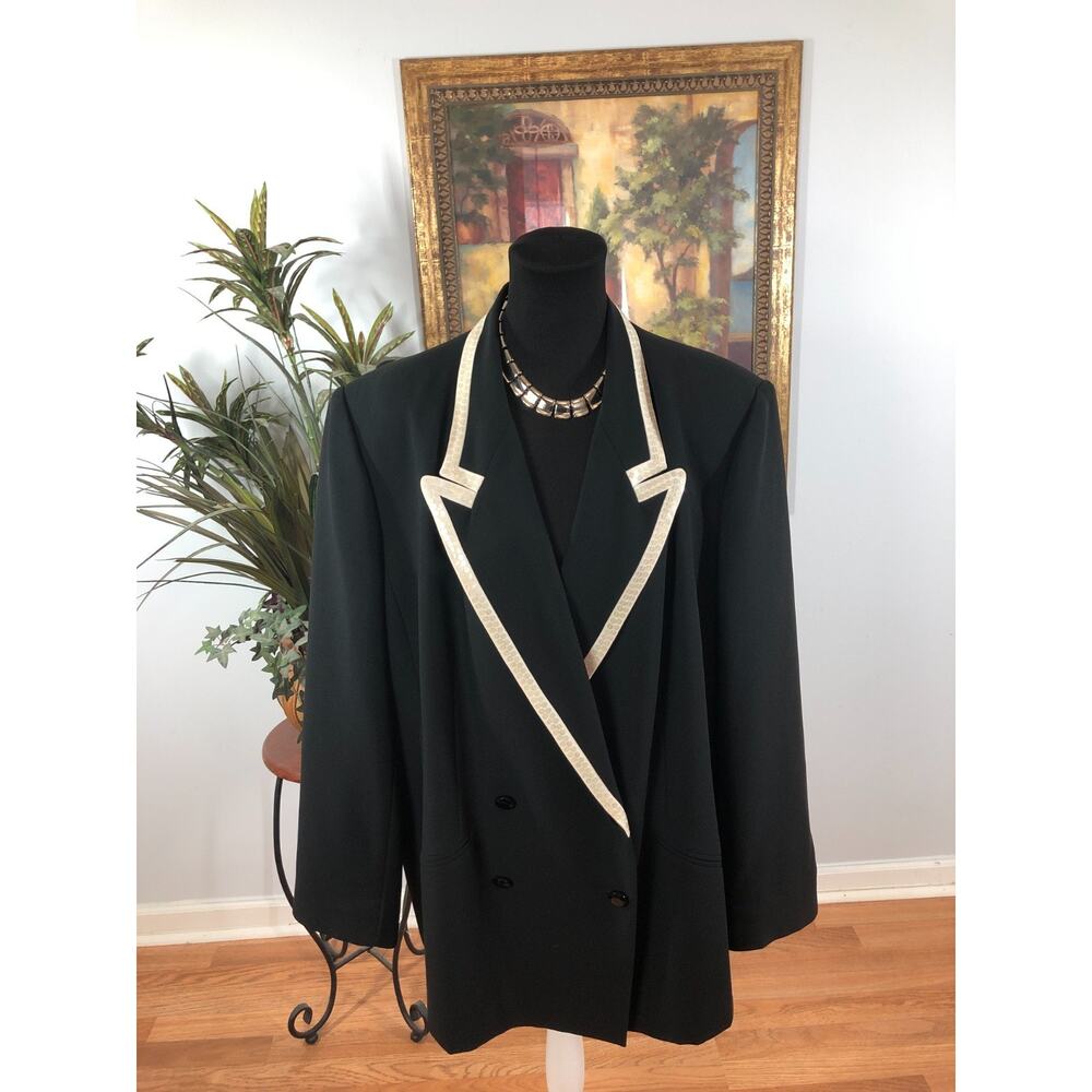 Lord & Taylor Blazer Women's 22W Black Double-Breasted White Sequins Trim Church